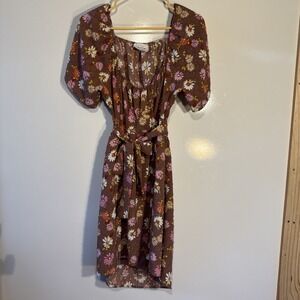 Sadie & Sage Brown Floral Short-Sleeve Open-Back Dress Size Large‎ Spring Casual